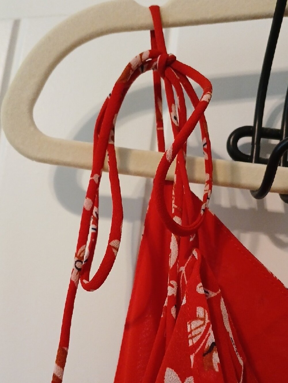 Red Floral Midi Dress with Ruffle Detail - Picture 3 of 5